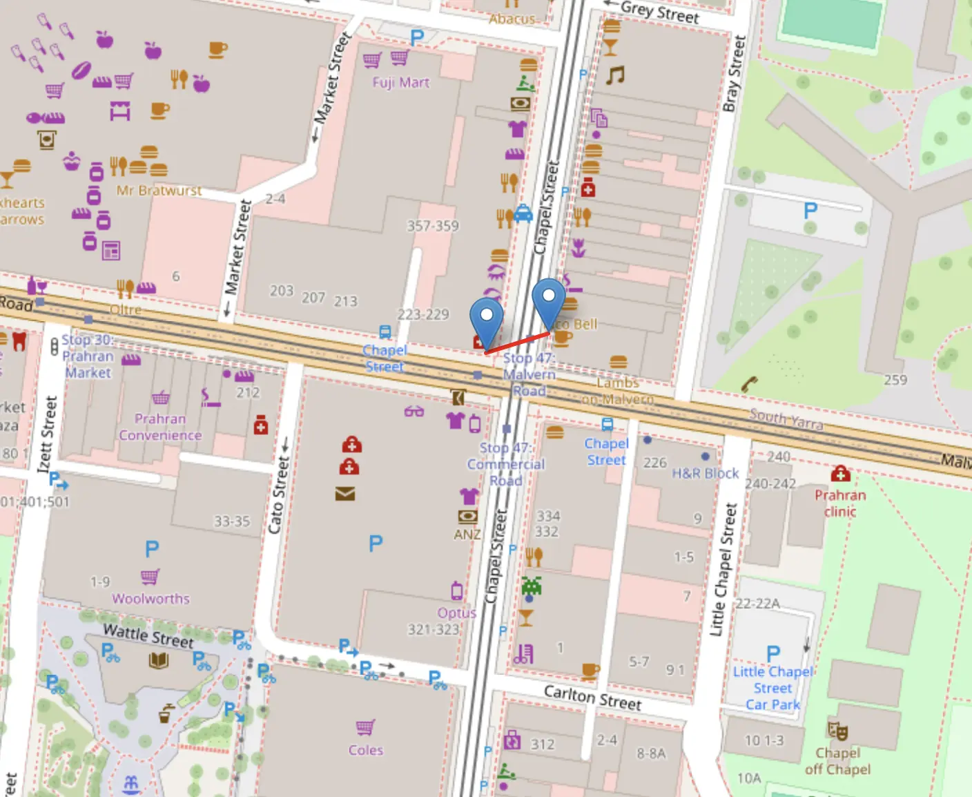 screenshot of Chapel Street map